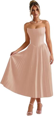 Gujach Satin Pleated Bridesmaid Dresses 2026 Strapless Tea Length A Line Corset Prom Gown in Saudi Arabia