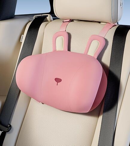 BEBAS Car Neck Pillow Travel - Adjustable Memory Foam Neck Support Pillow for Sleeping, Breathable & Machine Washable Cover, Soft Support for Adults & Kids - Gift (Pink - Rabbit) in Saudi Arabia