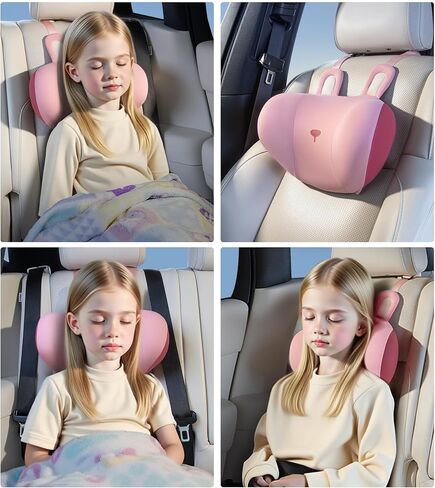 BEBAS Car Neck Pillow Travel - Adjustable Memory Foam Neck Support Pillow for Sleeping, Breathable & Machine Washable Cover, Soft Support for Adults & Kids - Gift (Pink - Rabbit) in Saudi Arabia