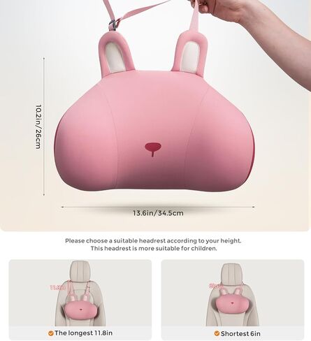 BEBAS Car Neck Pillow Travel - Adjustable Memory Foam Neck Support Pillow for Sleeping, Breathable & Machine Washable Cover, Soft Support for Adults & Kids - Gift (Pink - Rabbit) in Saudi Arabia