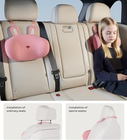 BEBAS Car Neck Pillow Travel - Adjustable Memory Foam Neck Support Pillow for Sleeping, Breathable & Machine Washable Cover, Soft Support for Adults & Kids - Gift (Pink - Rabbit) in Saudi Arabia