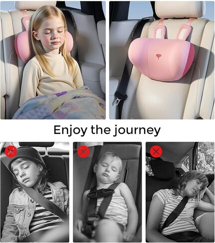 BEBAS Car Neck Pillow Travel - Adjustable Memory Foam Neck Support Pillow for Sleeping, Breathable & Machine Washable Cover, Soft Support for Adults & Kids - Gift (Pink - Rabbit) in Saudi Arabia