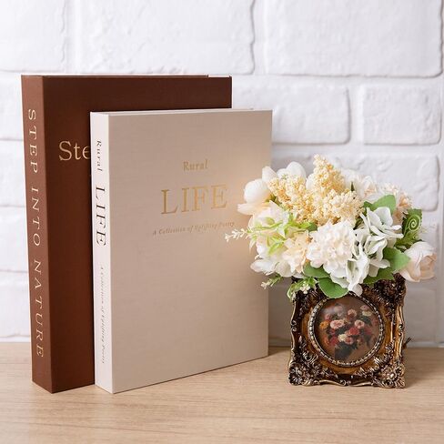 مجموعة كتب Lengba Linen المزخرفة مكونة من 2 - صندوق تخزين الكتب الصناعية مع مساحة تخزين مخفية لديكور المنزل، وطاولة القهوة، ورف الكتب (القهوة والبيج) in Kuwait