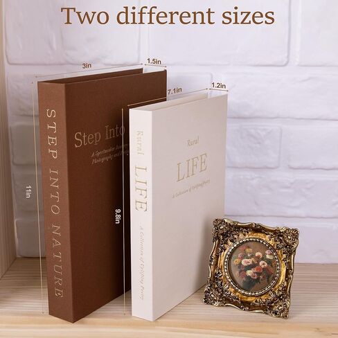 مجموعة كتب Lengba Linen المزخرفة مكونة من 2 - صندوق تخزين الكتب الصناعية مع مساحة تخزين مخفية لديكور المنزل، وطاولة القهوة، ورف الكتب (القهوة والبيج) in Kuwait