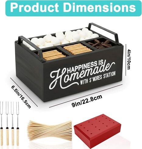 lynorra 4-in-1 Smores Station with Wooden Stand, Forks & Bamboo Sticks | Smores Station Caddy Organizer & Farmhouse Smores Bar Holder for Indoor Outdoor Use, Camping, BBQ, Parties & Housewarming Gift in Saudi Arabia