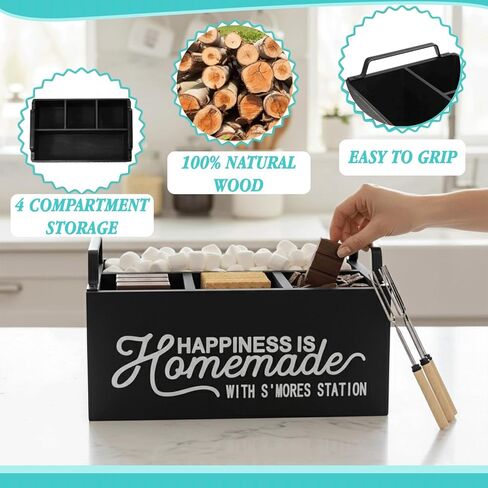 lynorra 4-in-1 Smores Station with Wooden Stand, Forks & Bamboo Sticks | Smores Station Caddy Organizer & Farmhouse Smores Bar Holder for Indoor Outdoor Use, Camping, BBQ, Parties & Housewarming Gift in Saudi Arabia
