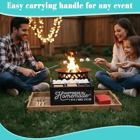 lynorra 4-in-1 Smores Station with Wooden Stand, Forks & Bamboo Sticks | Smores Station Caddy Organizer & Farmhouse Smores Bar Holder for Indoor Outdoor Use, Camping, BBQ, Parties & Housewarming Gift in Saudi Arabia