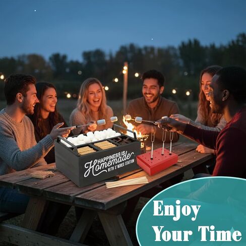 lynorra 4-in-1 Smores Station with Wooden Stand, Forks & Bamboo Sticks | Smores Station Caddy Organizer & Farmhouse Smores Bar Holder for Indoor Outdoor Use, Camping, BBQ, Parties & Housewarming Gift in Saudi Arabia