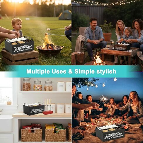lynorra 4-in-1 Smores Station with Wooden Stand, Forks & Bamboo Sticks | Smores Station Caddy Organizer & Farmhouse Smores Bar Holder for Indoor Outdoor Use, Camping, BBQ, Parties & Housewarming Gift in Saudi Arabia