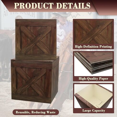 ATSKIM 6 عبوات من صندوق ديكورات الحفلات ذات الطابع الغربي، بالات القش المزيفة للديكور، صناديق خشبية مقاس 10.8 بوصة، صناديق خشبية مقلدة، دعامات كشك الصور لحصاد الخريف في المزرعة (بني داكن) in Kuwait