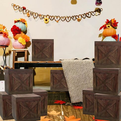 ATSKIM 6 عبوات من صندوق ديكورات الحفلات ذات الطابع الغربي، بالات القش المزيفة للديكور، صناديق خشبية مقاس 10.8 بوصة، صناديق خشبية مقلدة، دعامات كشك الصور لحصاد الخريف في المزرعة (بني داكن) in Kuwait