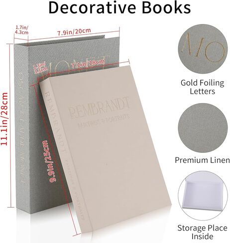 Decorative Books & Thinker Sculptures Set - Linen Boxes & Resin Figurines Enhance Your Bookshelf, Coffee Table or Mantle Decor - Living or Dining Room Home Decoration Aesthetic, Keepsake/Photo Storage in Saudi Arabia