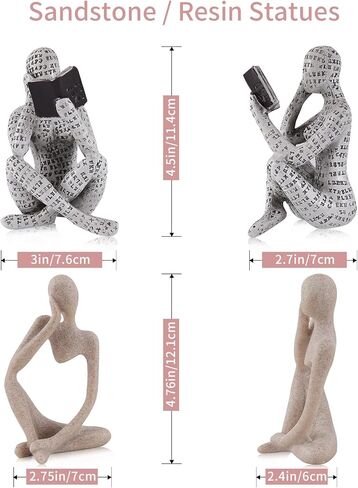 Decorative Books & Thinker Sculptures Set - Linen Boxes & Resin Figurines Enhance Your Bookshelf, Coffee Table or Mantle Decor - Living or Dining Room Home Decoration Aesthetic, Keepsake/Photo Storage in Saudi Arabia