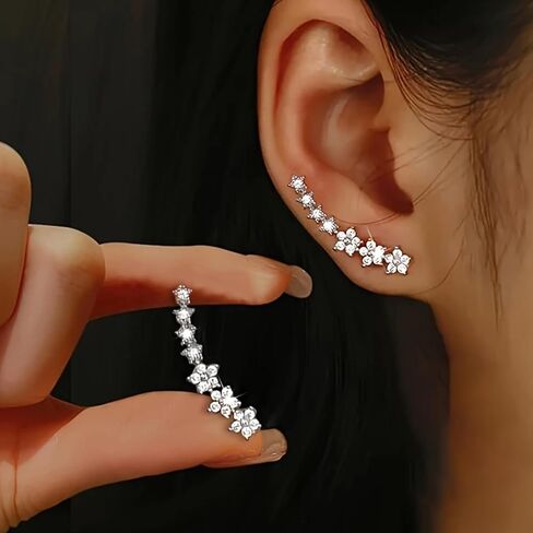 أقراط نسائية من الفضة الإسترليني عيار 925 ذات اتجاه صغير على شكل زهرة أقراط زاحفة للعروس وهدايا مجوهرات عيد الحب وعيد الميلاد in Saudi Arabia