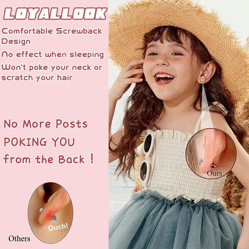 LOYALLOOK Hypoallergenic Surgical Steel Earrings for Women - 12Pairs Screw Back Earrings for Sensitive Ears Cute Stud Earrings Dainty Flower Bow Flat Back Stud Hoop Earring Set in Saudi Arabia
