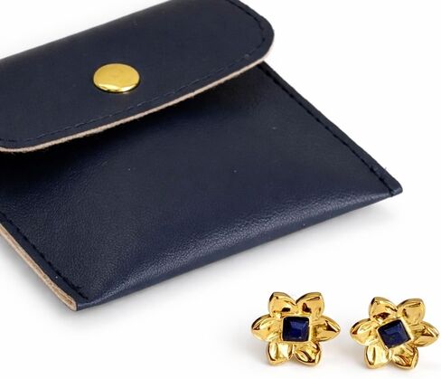 Gold Flower Stud Earrings with Blue Square Accent in Saudi Arabia