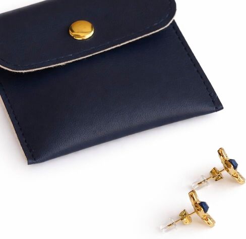 Gold Flower Stud Earrings with Blue Square Accent in Saudi Arabia