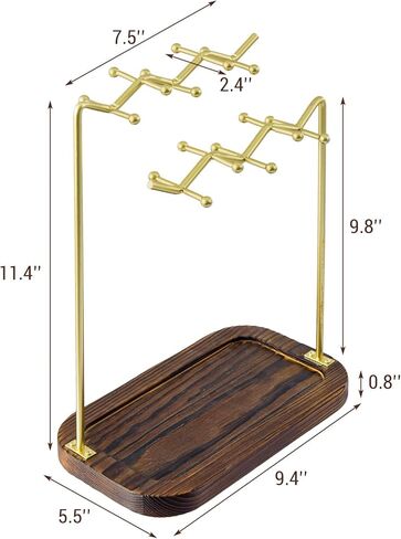 MyGift Rustic Solid Wood & Brass Tone Metal Tabletop Jewelry Organizer – Necklace, Bracelet, Earring Stand with Built-In Ring Tray in Saudi Arabia