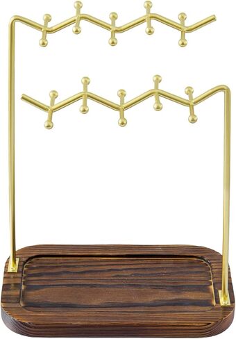 MyGift Rustic Solid Wood & Brass Tone Metal Tabletop Jewelry Organizer – Necklace, Bracelet, Earring Stand with Built-In Ring Tray in Saudi Arabia