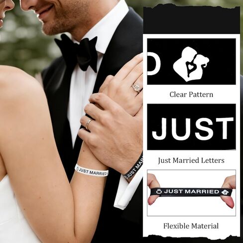 Srotmirw Just Married الأوسمة العروس والعريس سوار للمتزوجين حديثا هدية زينة الزفاف أساور الزفاف اكسسوارات شهر العسل الأبيض والأسود in Kuwait