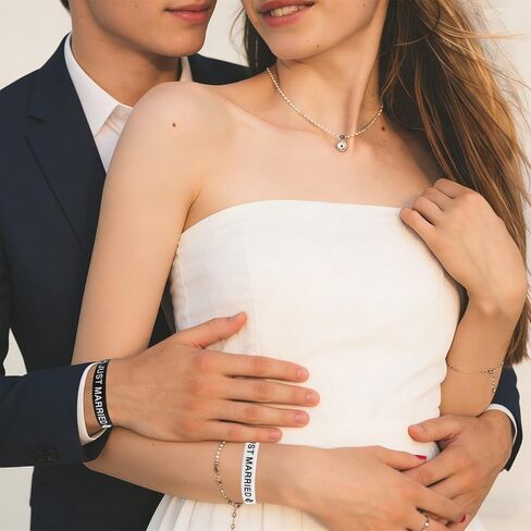 Srotmirw Just Married الأوسمة العروس والعريس سوار للمتزوجين حديثا هدية زينة الزفاف أساور الزفاف اكسسوارات شهر العسل الأبيض والأسود in Kuwait