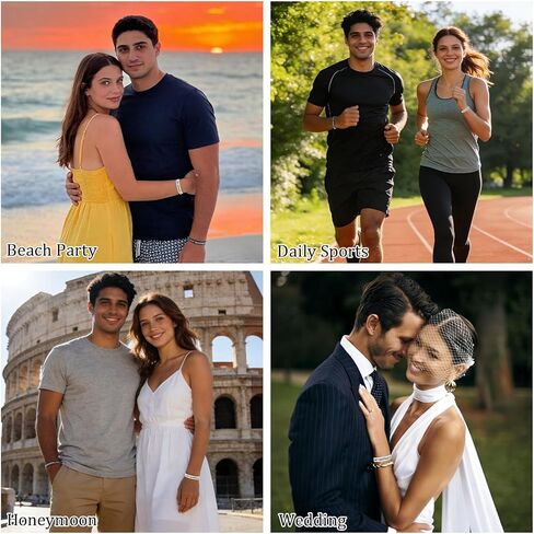 Srotmirw Just Married الأوسمة العروس والعريس سوار للمتزوجين حديثا هدية زينة الزفاف أساور الزفاف اكسسوارات شهر العسل الأبيض والأسود in Kuwait