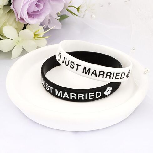 Srotmirw Just Married الأوسمة العروس والعريس سوار للمتزوجين حديثا هدية زينة الزفاف أساور الزفاف اكسسوارات شهر العسل الأبيض والأسود in Kuwait