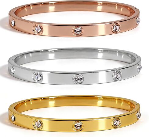 3PCS Gold/Silver/Rose Gold Love Bangle Bracelet Set for Women, Palace Multi-style Light Luxury, Zinc Alloy with Cubic Zirconia, Stackable, Ideal Gift for Birthday Christmas Valentine's Day Mother's Day in Saudi Arabia