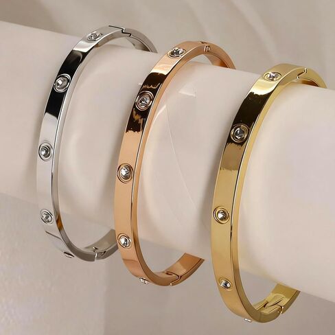 3PCS Gold/Silver/Rose Gold Love Bangle Bracelet Set for Women, Palace Multi-style Light Luxury, Zinc Alloy with Cubic Zirconia, Stackable, Ideal Gift for Birthday Christmas Valentine's Day Mother's Day in Saudi Arabia