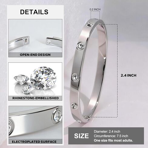 3PCS Gold/Silver/Rose Gold Love Bangle Bracelet Set for Women, Palace Multi-style Light Luxury, Zinc Alloy with Cubic Zirconia, Stackable, Ideal Gift for Birthday Christmas Valentine's Day Mother's Day in Saudi Arabia