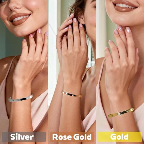 3PCS Gold/Silver/Rose Gold Love Bangle Bracelet Set for Women, Palace Multi-style Light Luxury, Zinc Alloy with Cubic Zirconia, Stackable, Ideal Gift for Birthday Christmas Valentine's Day Mother's Day in Saudi Arabia