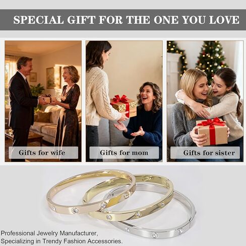 3PCS Gold/Silver/Rose Gold Love Bangle Bracelet Set for Women, Palace Multi-style Light Luxury, Zinc Alloy with Cubic Zirconia, Stackable, Ideal Gift for Birthday Christmas Valentine's Day Mother's Day in Saudi Arabia