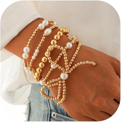 Bow Bracelet for Women Dainty Gold Pearl Beaded Bracelets for Women Trendy 2025 in Saudi Arabia