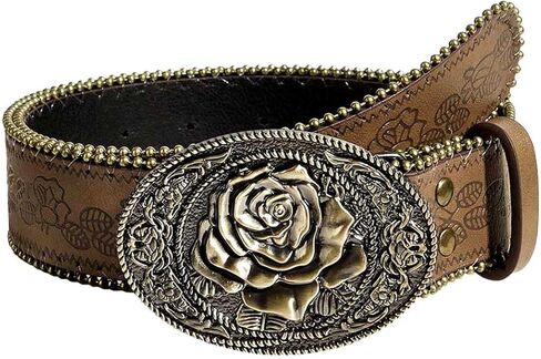 Tgirls Brown Western Belt for Women Cowboys Cowgirls Belt for Jeans Vintage Country Belts with Floral Embose Buckle in Saudi Arabia