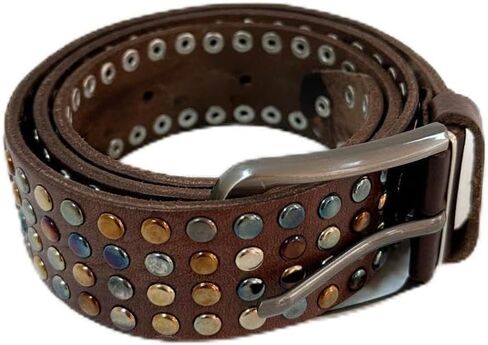 Studded Leather Belt for Men & Women – Adjustable Genuine Leather Belt with Metal Studs, Rock Style Fashion Accessory in Saudi Arabia