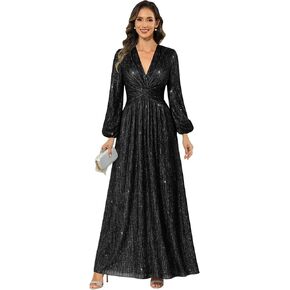 TXDBB Long Sleeve Mother of The Bride Dresses for Women V Neck A Line Sparkly Sequin Formal Wedding Guest Dress in Kuwait