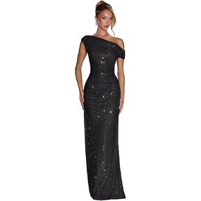 TXDBB One Shoulder Prom Dresses for Women Sparkly Sequin Long Pleated Formal Evening Gown in Kuwait