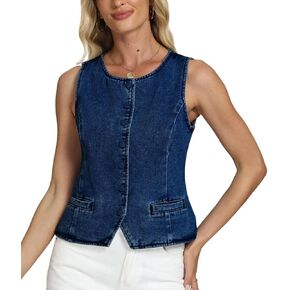 D-Sun Women Denim Vest Sleeveless Crew Neck Button Down Jean Vest Tank Tops Trendy Casual Jean Jacket Waistcoat in Saudi Arabia