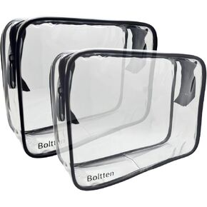 Boltten TSA Approved Clear Toiletry Bag 2-Pack, Quart Size Travel Cosmetic & Makeup Bags, Carry-On Airport Compliant in Saudi Arabia