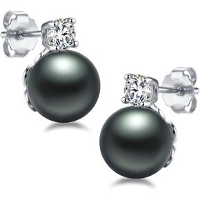 Lunar Belle 10mm Tahitian Black Pearl Stud Earrings with Moissanite Accents in 925 Sterling Silver, Elegant Fine Jewelry Gifts for Women (Ocean Bloom Whisper) in Saudi Arabia