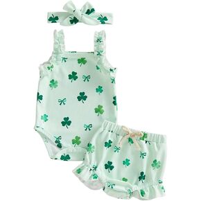 Zaxarra Infant Baby Girl Goy Summer Outfit Summeress Cherry Print Waffle Romper Shulk Shorts Bow Bow Bead Stripts Cute Shorts in Kuwait