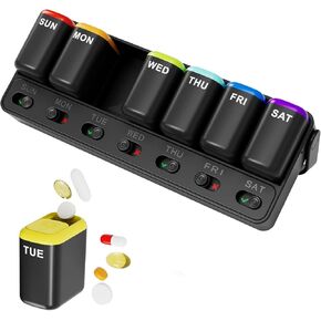 Weekly Pill Organizer 7 Day Pill Organizer one time a Day with Reminder, Detachable Travel Pill Case, Large Capacity Medicine Organizer for Vitamins, Supplements & Daily Medications (Black) in Saudi Arabia