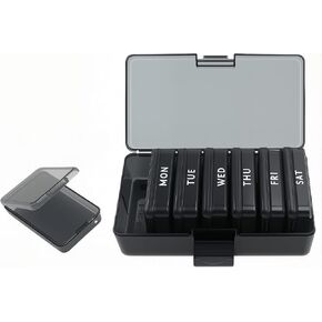Weekly Pill Box Mini Storage Box, 7 Days Pill Case with Shell,Multi-Functional Clear Plastic Storage Containers Cute Travel Pill Organizer Case Portable for Pocket Purse Briefcase (Black) (Multicolor) in Kuwait