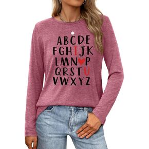 Vlinphin Valentines Shirts for Women: Pink Valentines Day Outfit Long Sleeve T-Shirt Love Heart Graphic Casual Tee Tops in Saudi Arabia