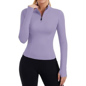 Zhenwei Womens Prockit Tops Long Sleeve Quarter Zip Pullover Quick Dry Grid Shirt Athletic Slim Fit Tops Gym Gym Tops in Kuwait