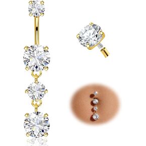 Tungary G23 خاتم زر البطن من التيتانيوم للنساء لا يسبب الحساسية 14G × 10 مم مجوهرات ثقب السرة الملولبة داخليًا 5A+ تشيكوسلوفاكيا المتلألئة تتوفر أنماط متعددة مطلية بالذهب عيار 14 قيراط وفضة تيتانيوم in Kuwait