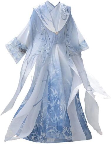 Large Size 3XL Chinese Hanfu Men Halloween Carnival Cosplay Costume Party Outfit Green&Blue Print Hanfu in Saudi Arabia