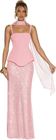 Sparkly Sequin Mermaid Prom Dresses with Scarf Spaghetti Straps Satin Formal Evening Dress for Women in Saudi Arabia