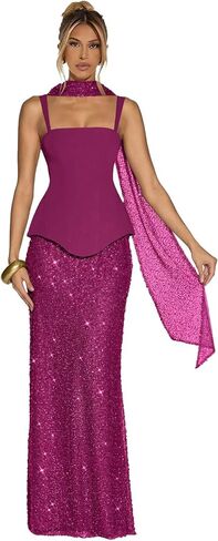 Sparkly Sequin Mermaid Prom Dresses with Scarf Spaghetti Straps Satin Formal Evening Dress for Women in Saudi Arabia