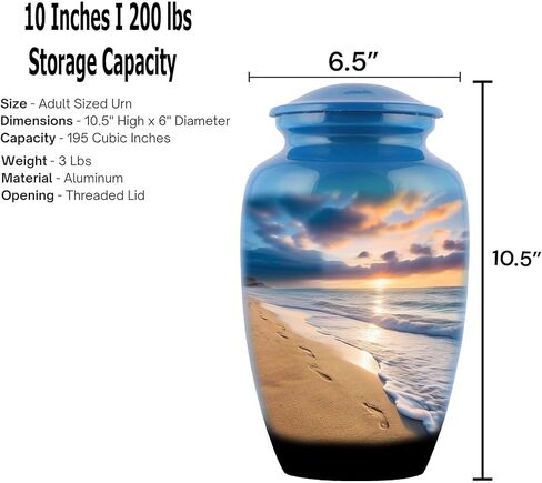 Generic Footprints Urn,Footprints Cremation Urn, Footprints in The Sand,Footprints Cremation Urn for Ashes, Hand Painted Adult Beach Urn, Handmade Beach Cremation Urn with Velvet Bag, Blue in Saudi Arabia
